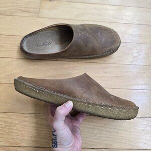 Lucas | Drift monochrome brown leather minimalist slip-on mules | MENS 8